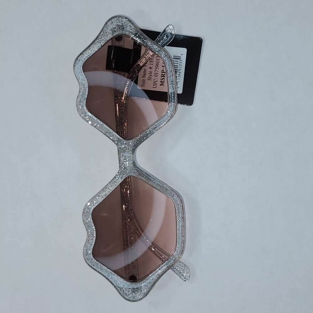 Adult Blue Gem Oversized Clear Glitter Lips Sunglasses Gray/Pink Gradient Lenses